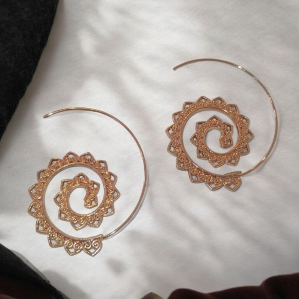 Spiral Hoop Earrings in Silver and Gold - Picture 6 of 16